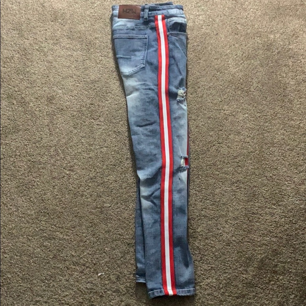 Men’s Striped Ripped Jeans - Picture 2 of 5